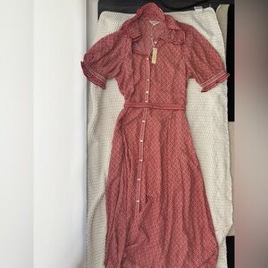 Max Studio Burgundy Patterned Long Sleeve Dress